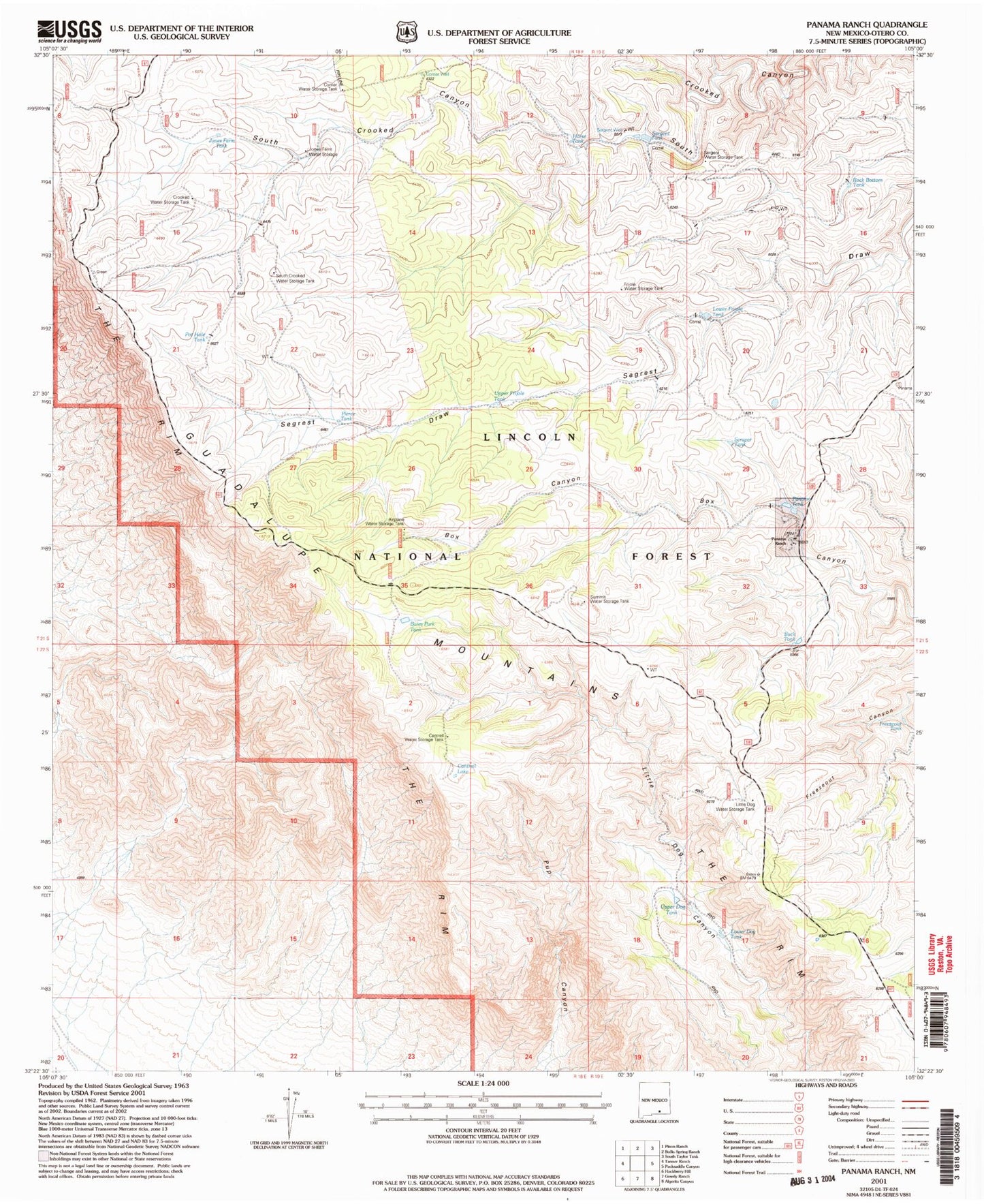 Classic USGS Panama Ranch New Mexico 7.5'x7.5' Topo Map Image
