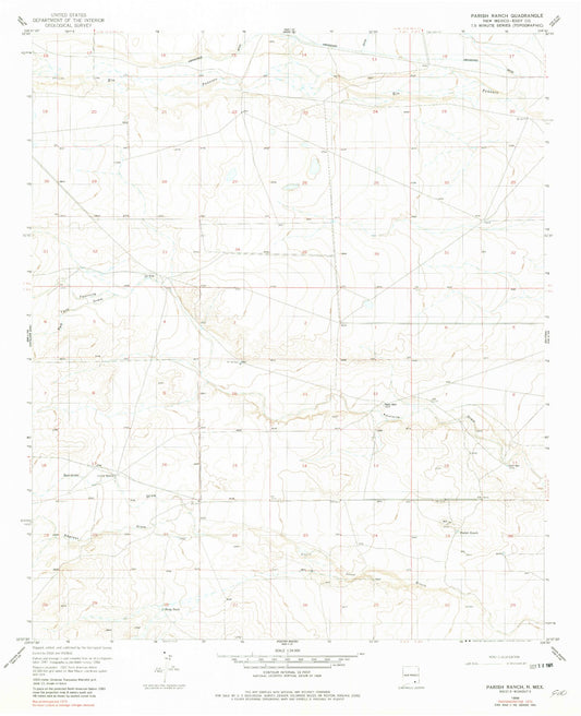 Classic USGS Parish Ranch New Mexico 7.5'x7.5' Topo Map Image
