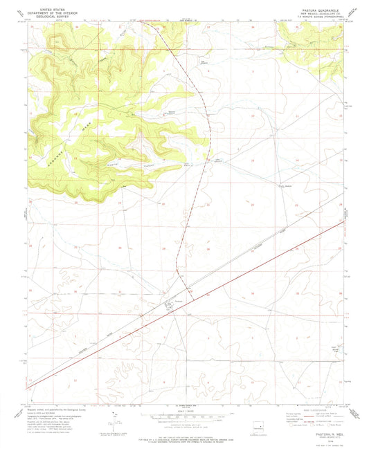 Classic USGS Pastura New Mexico 7.5'x7.5' Topo Map Image