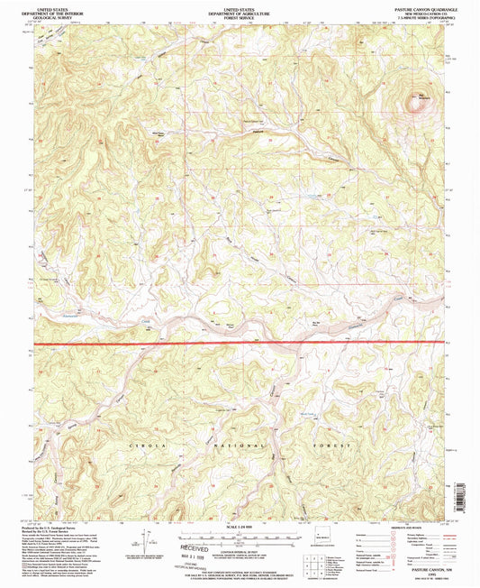 Classic USGS Pasture Canyon New Mexico 7.5'x7.5' Topo Map Image
