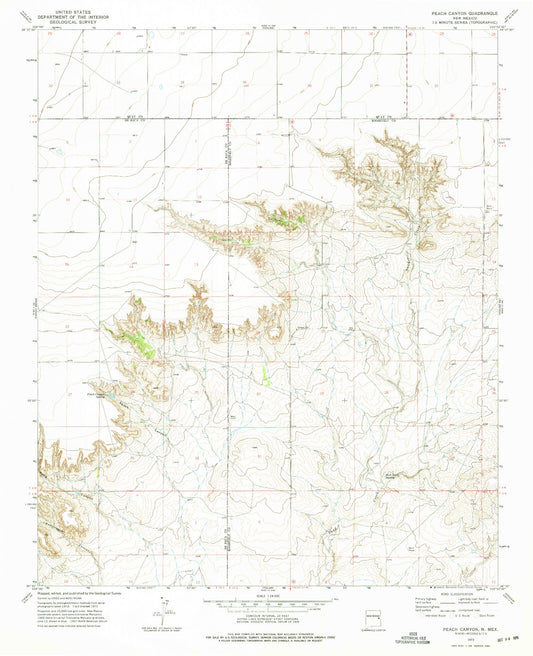 Classic USGS Peach Canyon New Mexico 7.5'x7.5' Topo Map Image