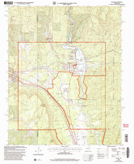 Classic USGS Pecos New Mexico 7.5'x7.5' Topo Map Image