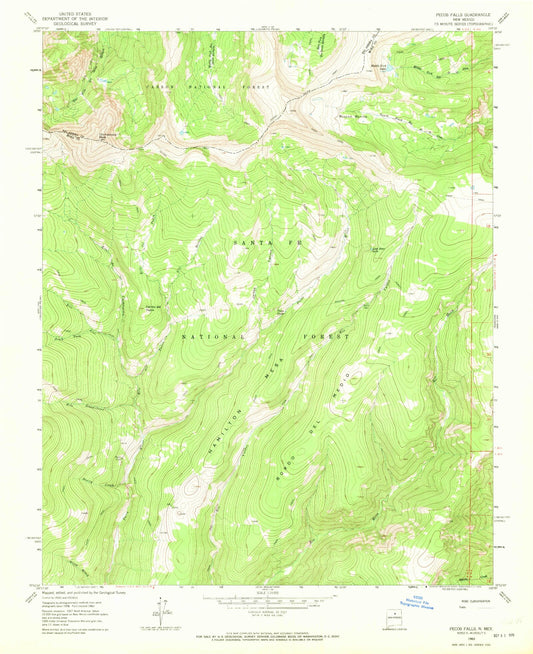 USGS Classic Pecos Falls New Mexico 7.5'x7.5' Topo Map Image