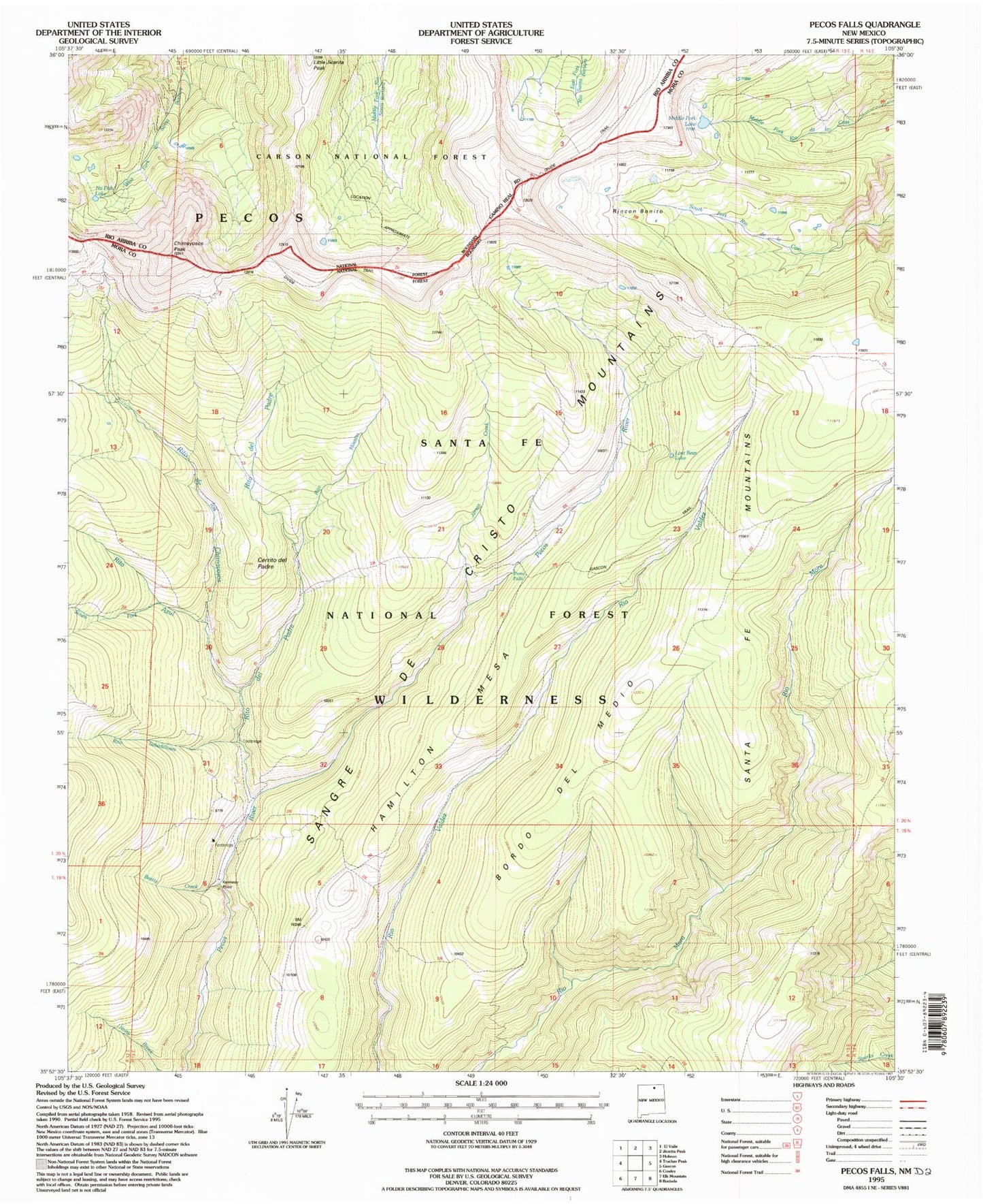 USGS Classic Pecos Falls New Mexico 7.5'x7.5' Topo Map Image