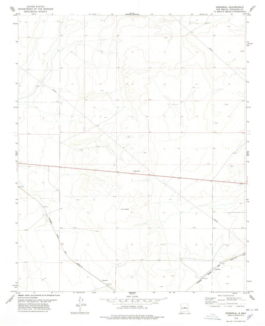 Classic USGS Pedernal New Mexico 7.5'x7.5' Topo Map Image