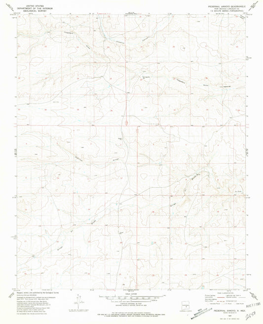 Classic USGS Pedernal Arroyo New Mexico 7.5'x7.5' Topo Map Image