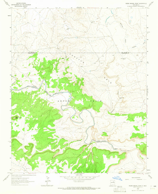 Classic USGS Pedro Miguel Peak New Mexico 7.5'x7.5' Topo Map Image
