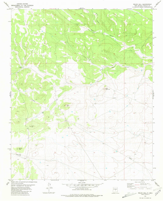 Classic USGS Pelon Hill New Mexico 7.5'x7.5' Topo Map Image