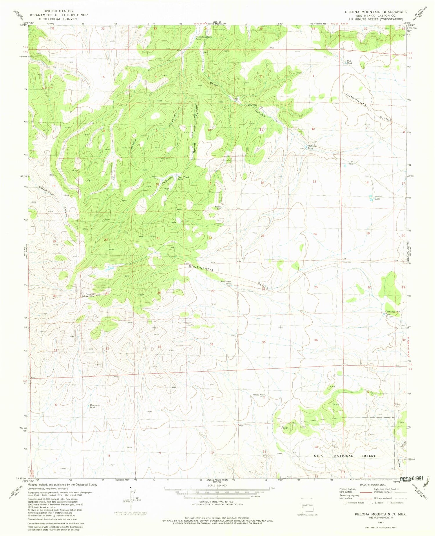 Classic USGS Pelona Mountain New Mexico 7.5'x7.5' Topo Map Image