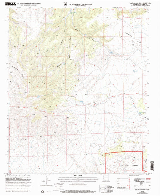 Classic USGS Pelona Mountain New Mexico 7.5'x7.5' Topo Map Image