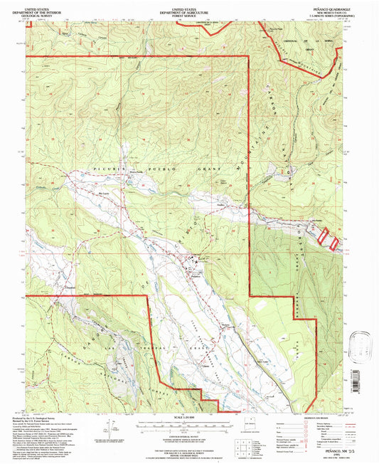 Classic USGS Penasco New Mexico 7.5'x7.5' Topo Map Image