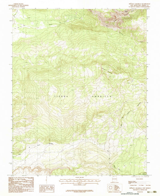 Classic USGS Penasco Amarillo New Mexico 7.5'x7.5' Topo Map Image
