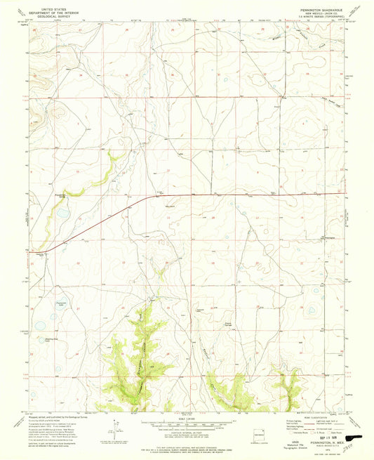 Classic USGS Pennington New Mexico 7.5'x7.5' Topo Map Image