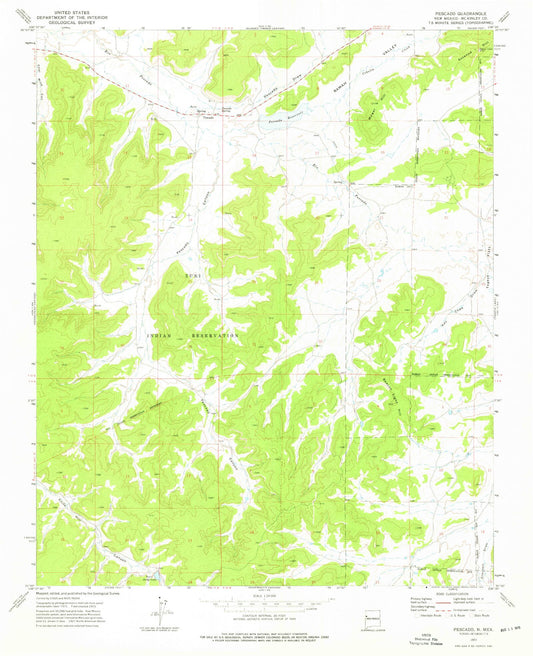 Classic USGS Pescado New Mexico 7.5'x7.5' Topo Map Image