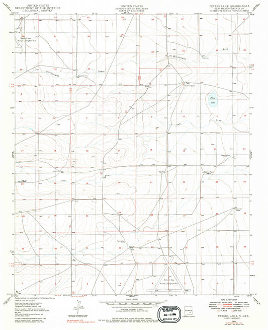 Classic USGS Peters Lake New Mexico 7.5'x7.5' Topo Map Image