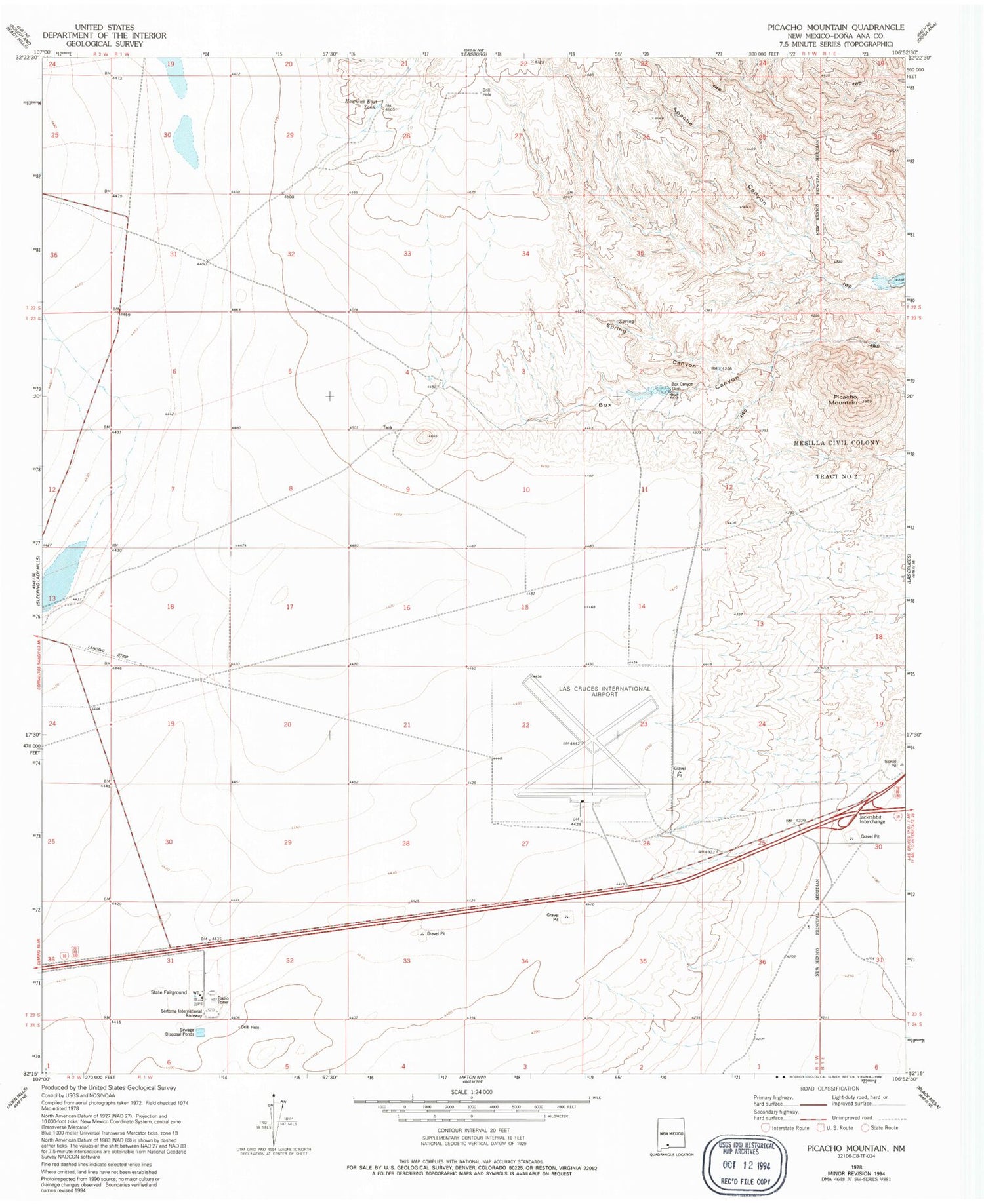 Classic USGS Picacho Mountain New Mexico 7.5'x7.5' Topo Map Image