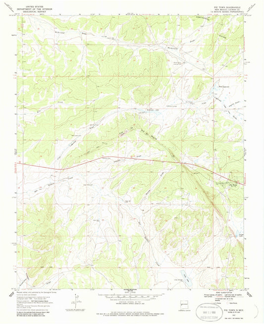Classic USGS Pie Town New Mexico 7.5'x7.5' Topo Map Image