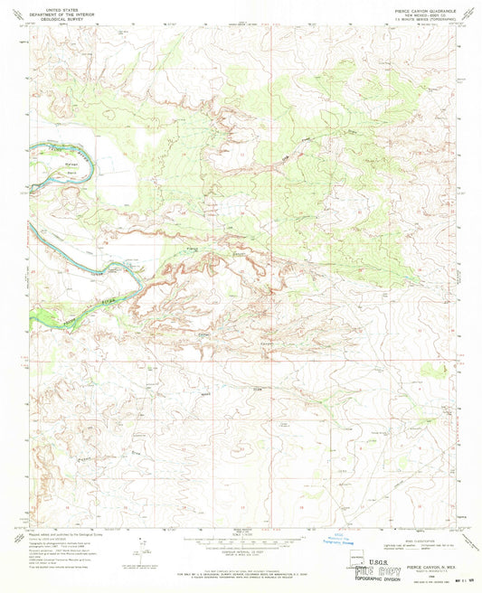 Classic USGS Pierce Canyon New Mexico 7.5'x7.5' Topo Map Image