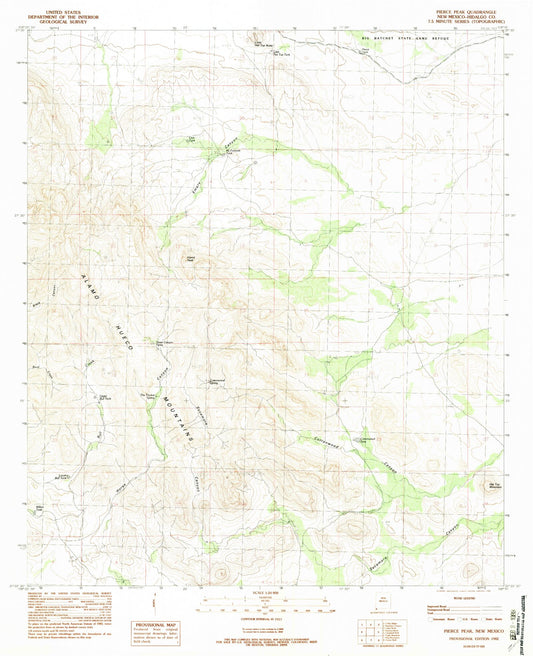 Classic USGS Pierce Peak New Mexico 7.5'x7.5' Topo Map Image
