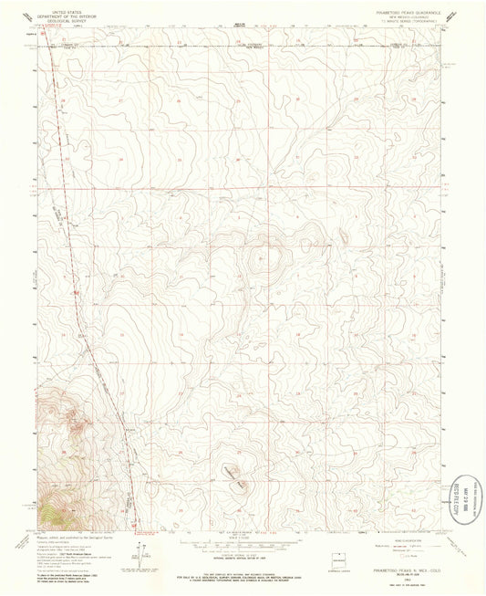 Classic USGS Pinabetoso Peaks New Mexico 7.5'x7.5' Topo Map Image