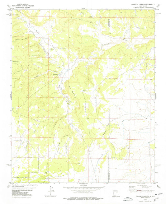 Classic USGS Pinavete Canyon New Mexico 7.5'x7.5' Topo Map Image