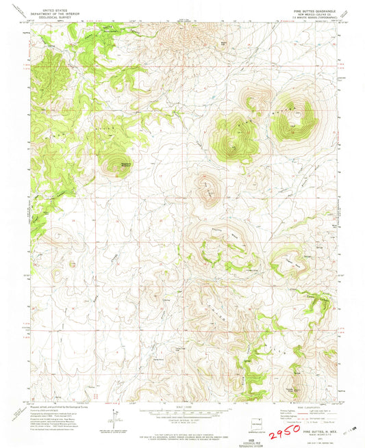 Classic USGS Pine Buttes New Mexico 7.5'x7.5' Topo Map Image