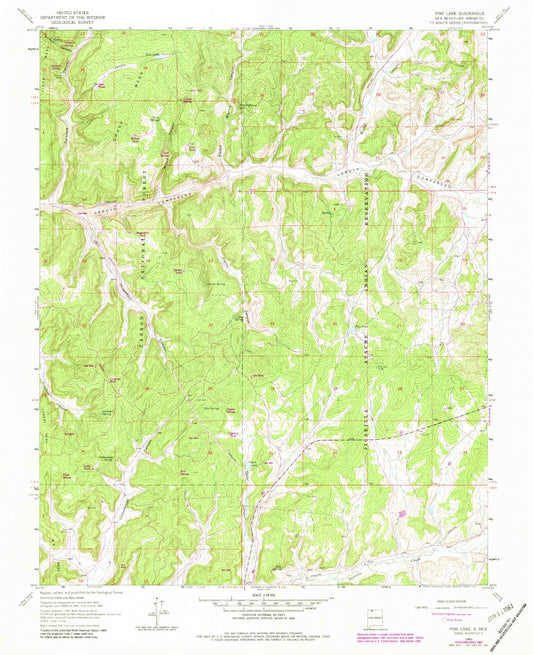 Classic USGS Pine Lake New Mexico 7.5'x7.5' Topo Map Image