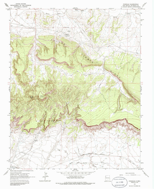 Classic USGS Pinedale New Mexico 7.5'x7.5' Topo Map Image