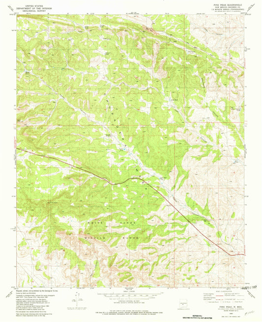 Classic USGS Pink Peak New Mexico 7.5'x7.5' Topo Map Image