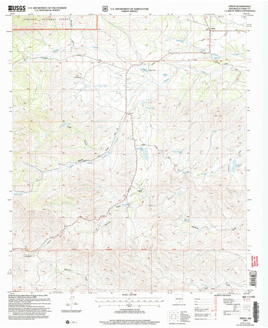 Classic USGS Pinon New Mexico 7.5'x7.5' Topo Map Image