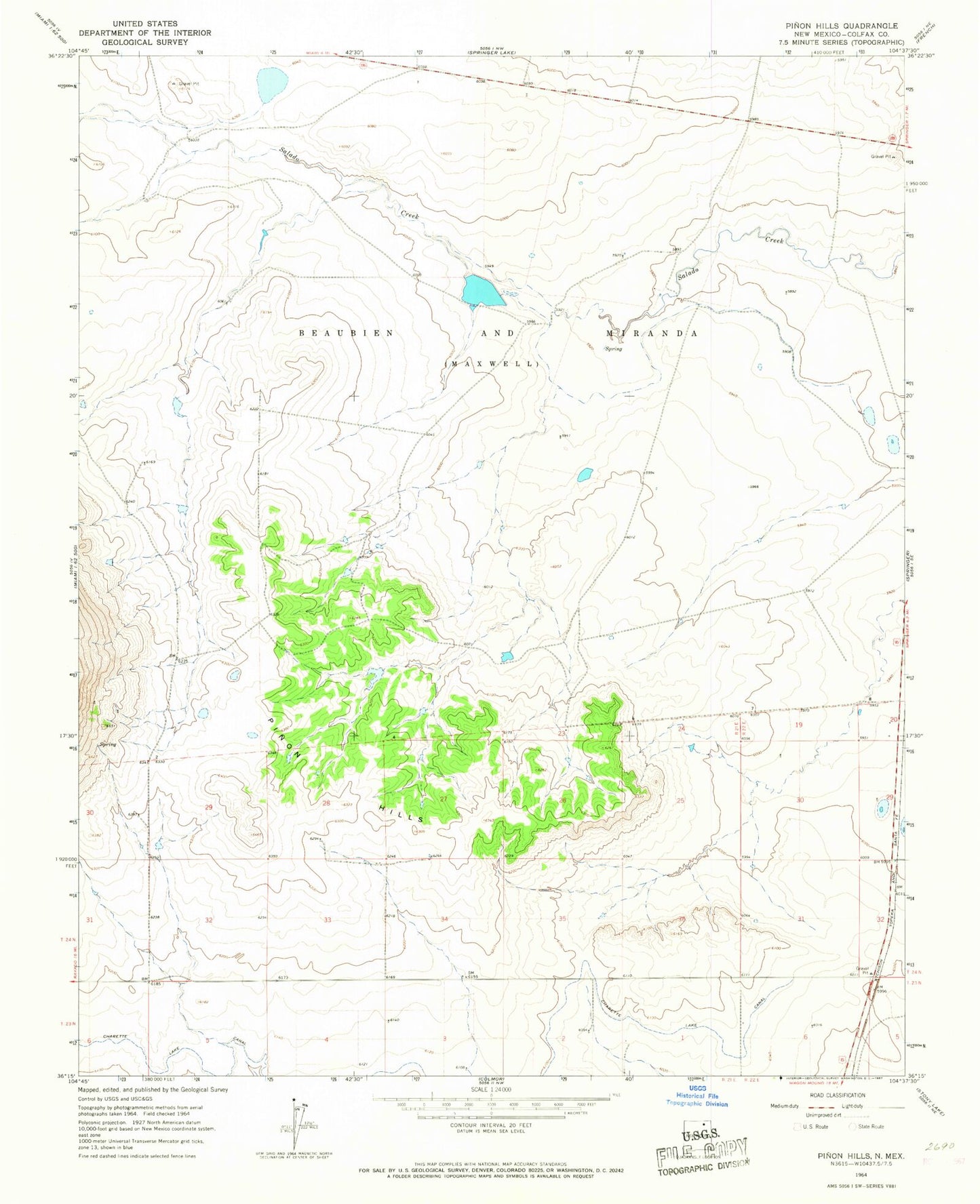 Classic USGS Pinon Hills New Mexico 7.5'x7.5' Topo Map Image