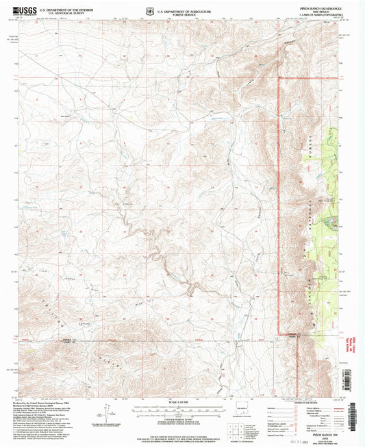 Classic USGS Pinon Ranch New Mexico 7.5'x7.5' Topo Map Image