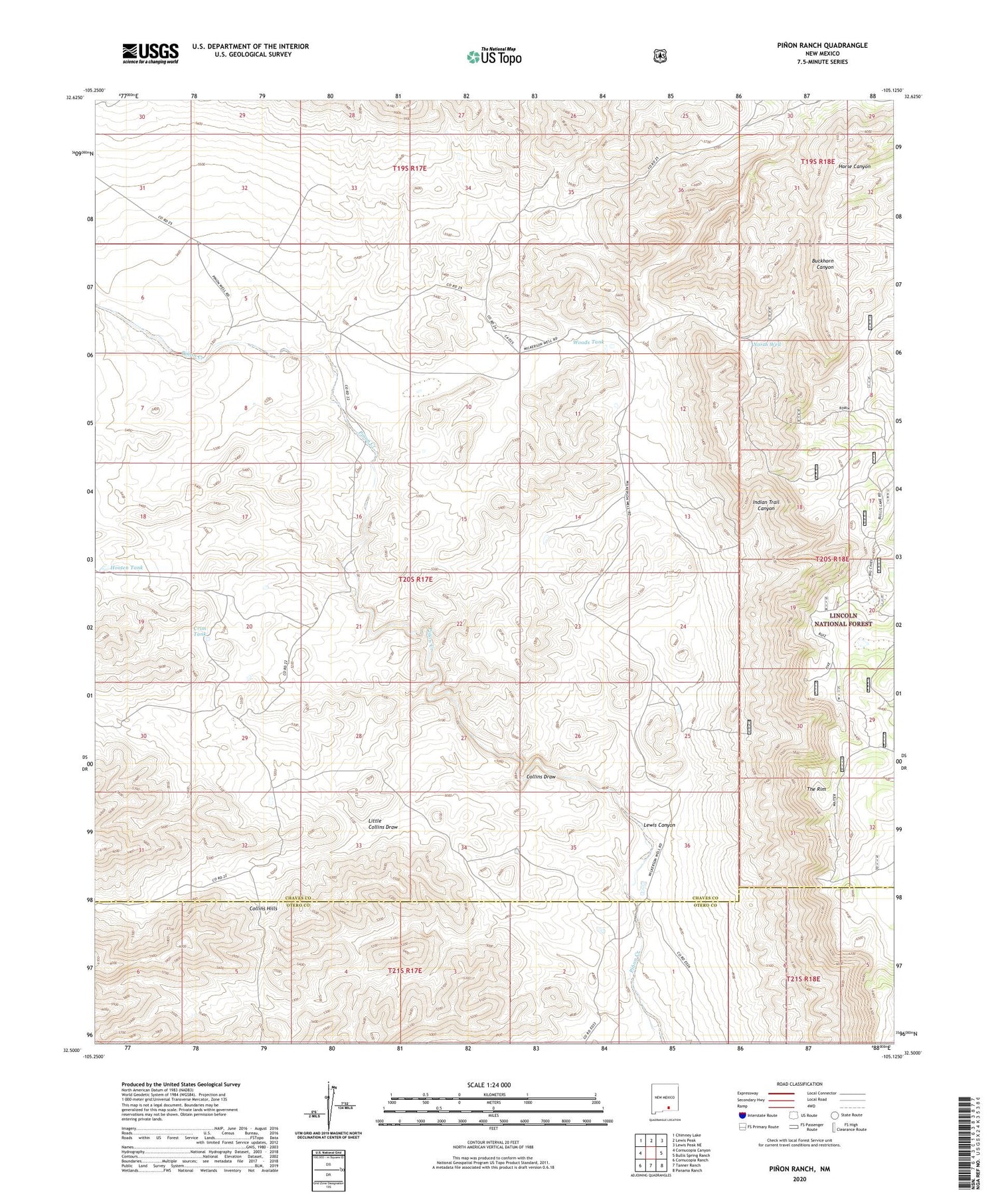 Pinon Ranch New Mexico US Topo Map Image