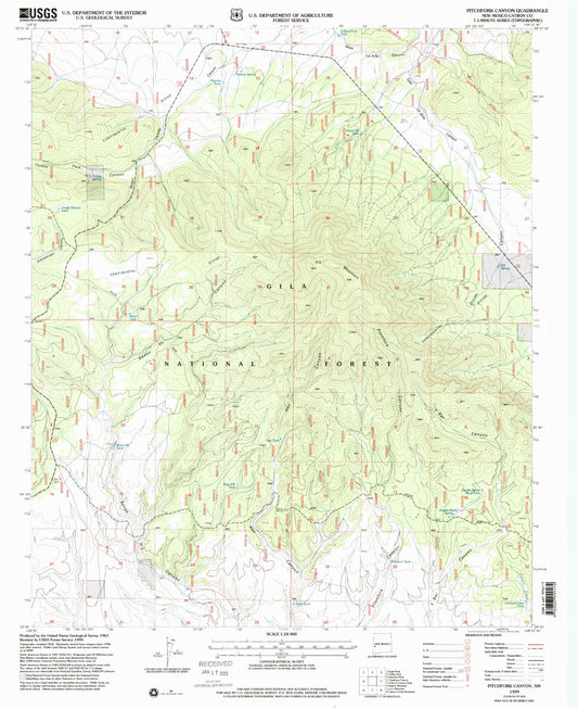 Classic USGS Pitchfork Canyon New Mexico 7.5'x7.5' Topo Map Image