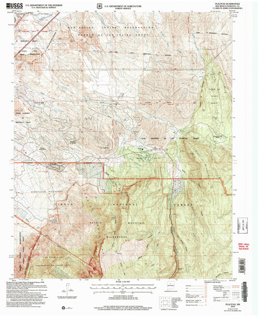 Classic USGS Placitas New Mexico 7.5'x7.5' Topo Map Image