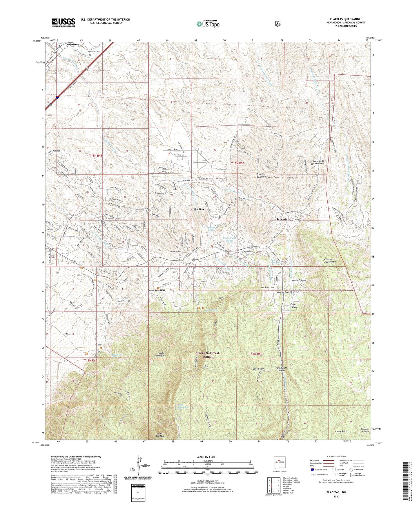 Placitas New Mexico US Topo Map Image