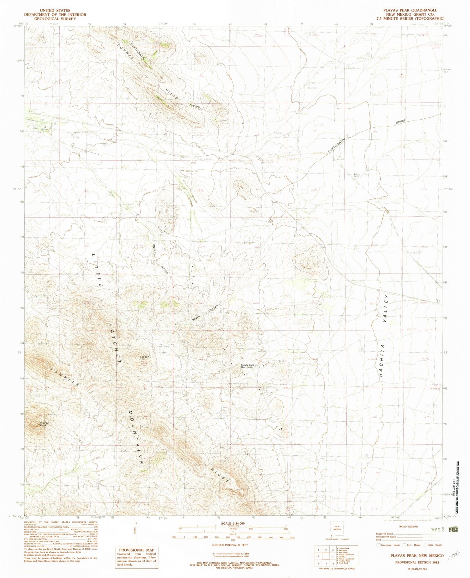 Classic USGS Playas Peak New Mexico 7.5'x7.5' Topo Map Image