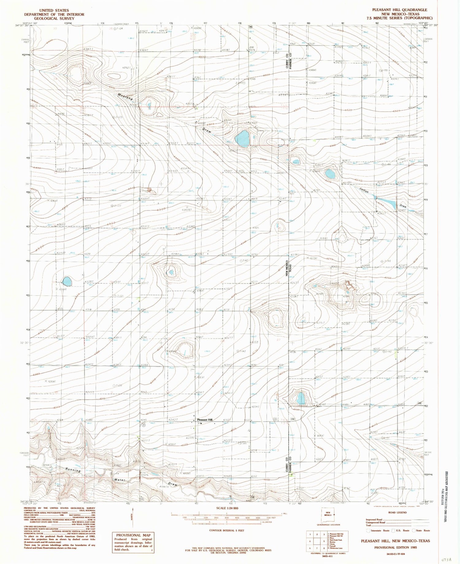 Classic USGS Pleasant Hill New Mexico 7.5'x7.5' Topo Map Image