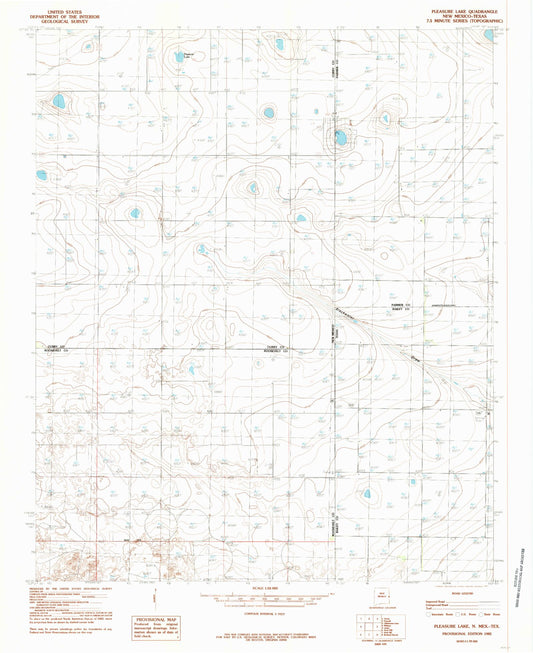 Classic USGS Pleasure Lake New Mexico 7.5'x7.5' Topo Map Image