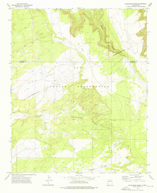 Classic USGS Plumasano Basin New Mexico 7.5'x7.5' Topo Map Image