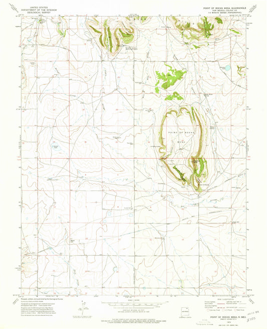 Classic USGS Point of Rocks Mesa New Mexico 7.5'x7.5' Topo Map Image