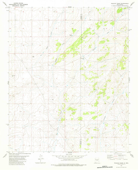 Classic USGS Polecat Draw New Mexico 7.5'x7.5' Topo Map Image