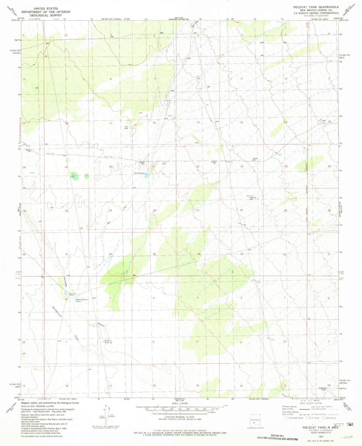 Classic USGS Polecat Tank New Mexico 7.5'x7.5' Topo Map Image