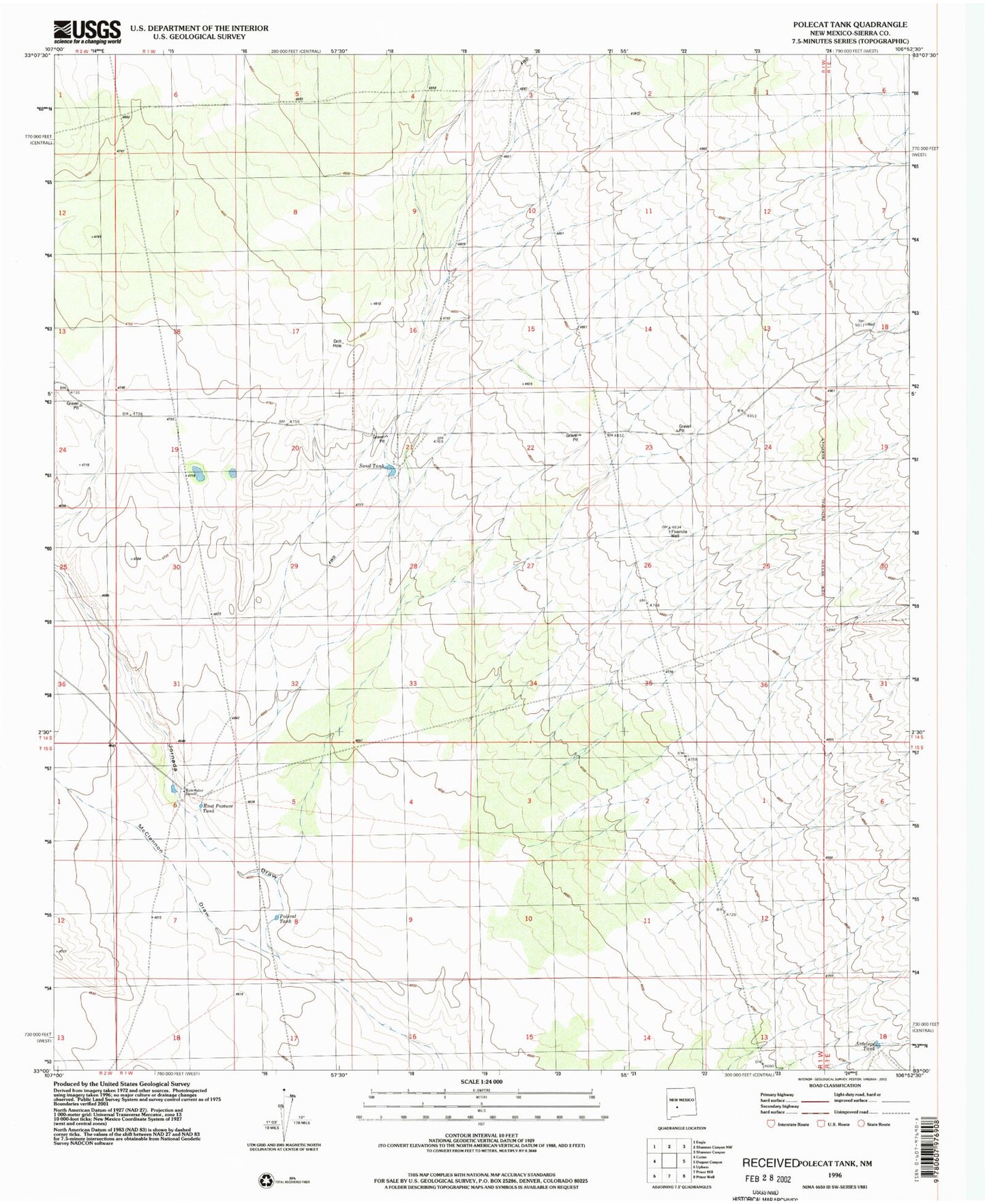 Classic USGS Polecat Tank New Mexico 7.5'x7.5' Topo Map Image