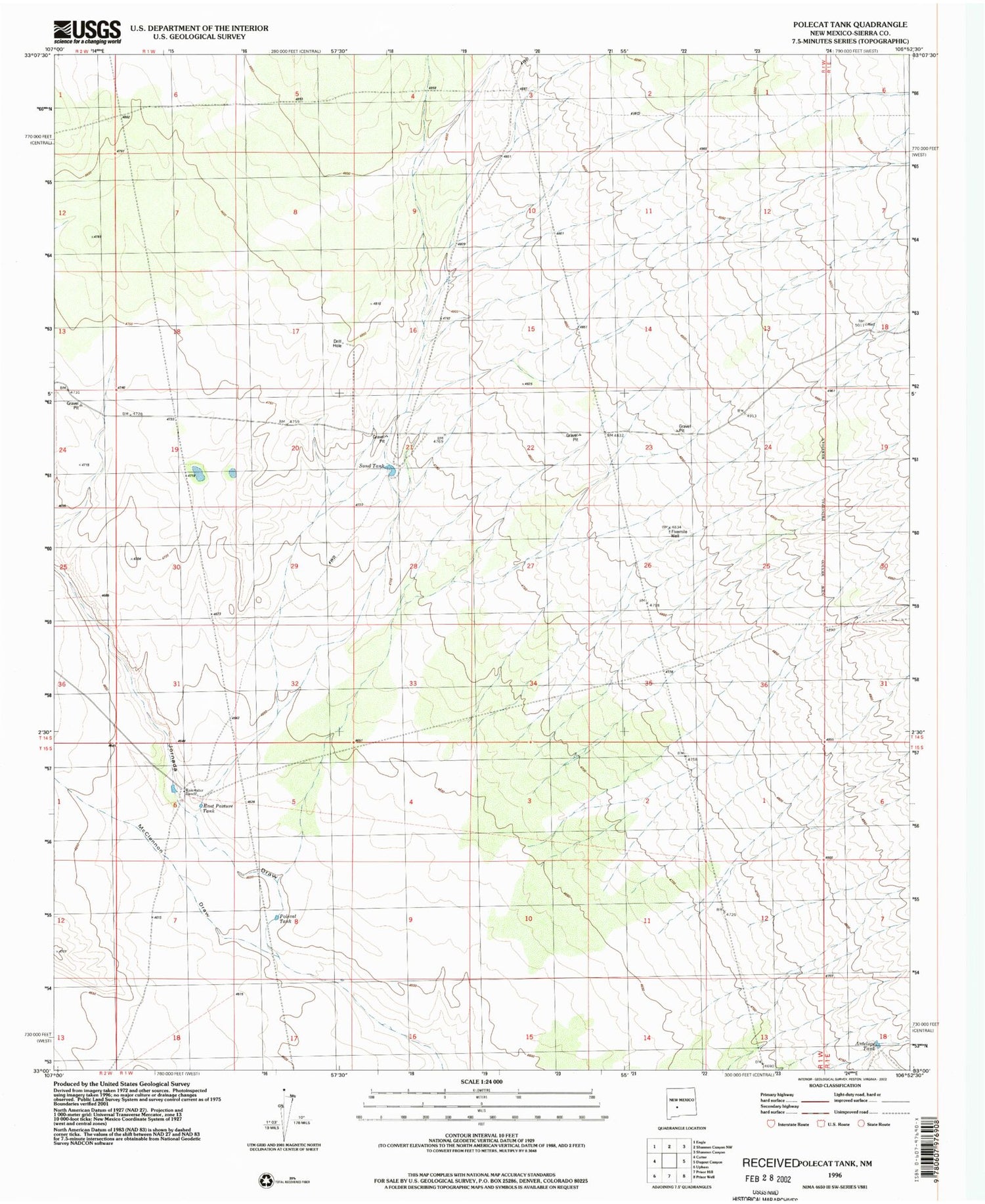 Classic USGS Polecat Tank New Mexico 7.5'x7.5' Topo Map Image