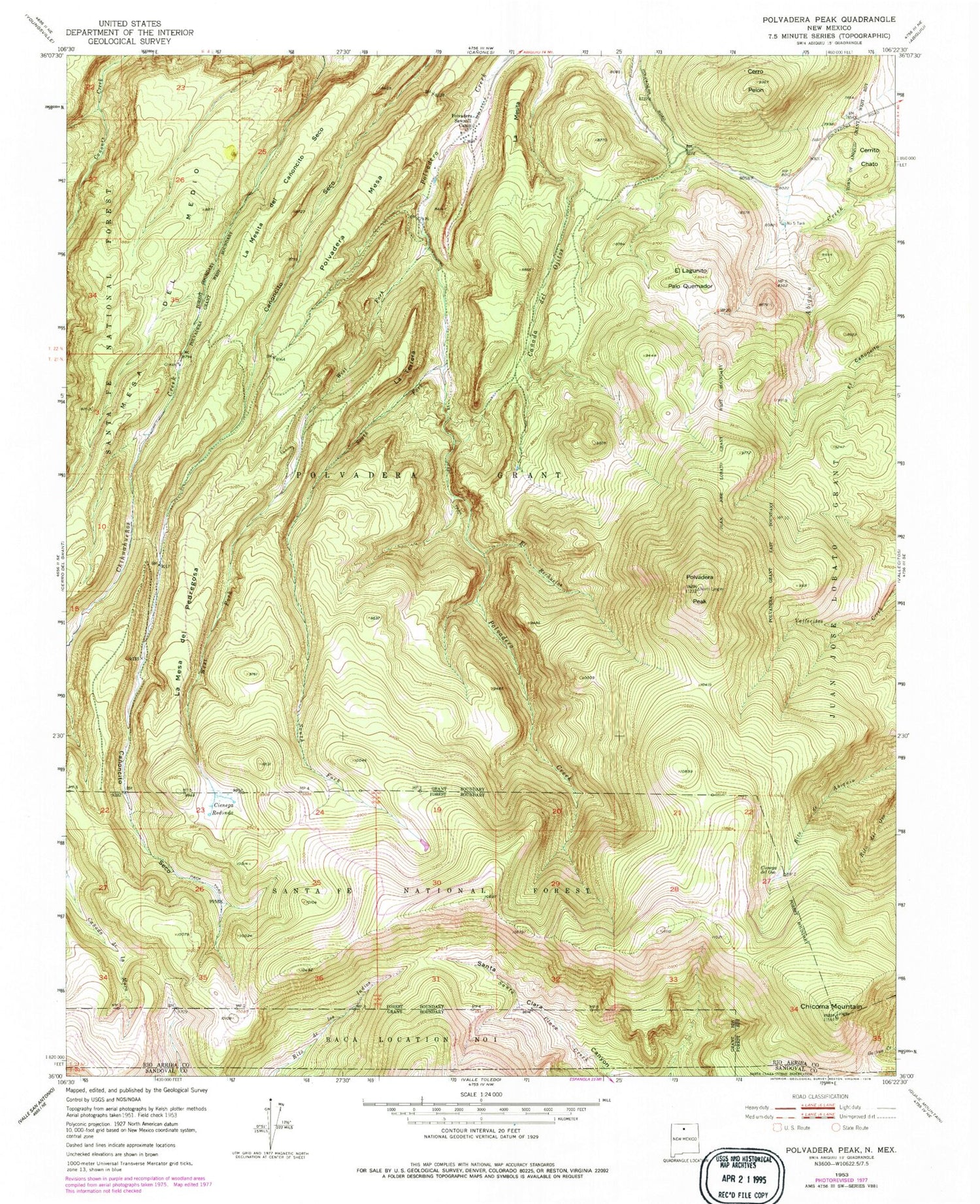 Classic USGS Polvadera Peak New Mexico 7.5'x7.5' Topo Map Image