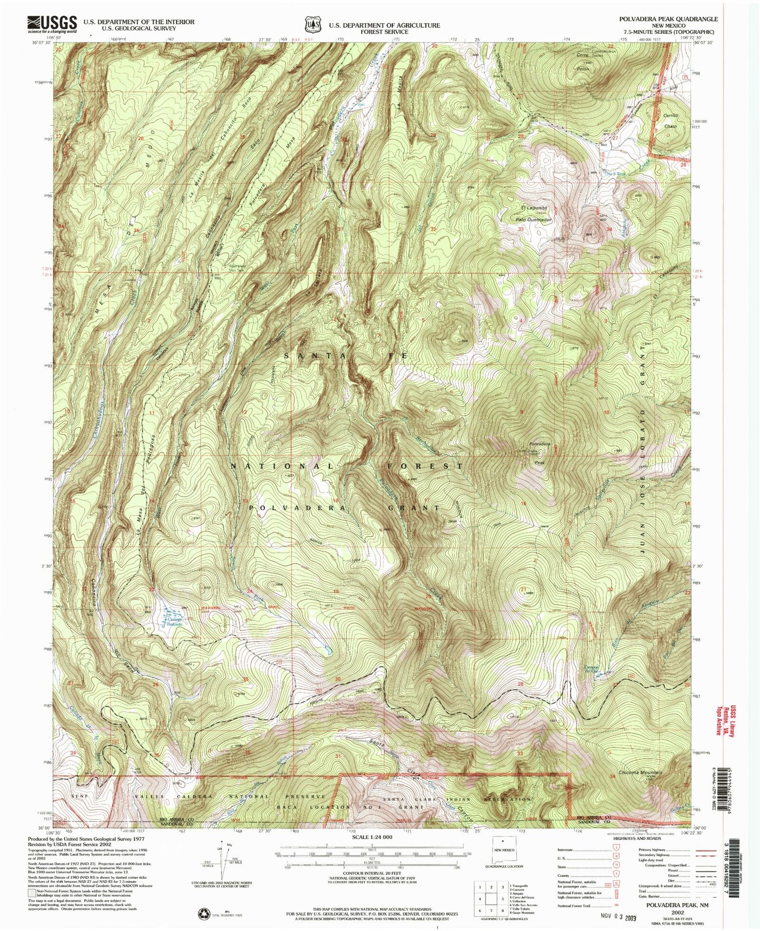 Classic USGS Polvadera Peak New Mexico 7.5'x7.5' Topo Map Image