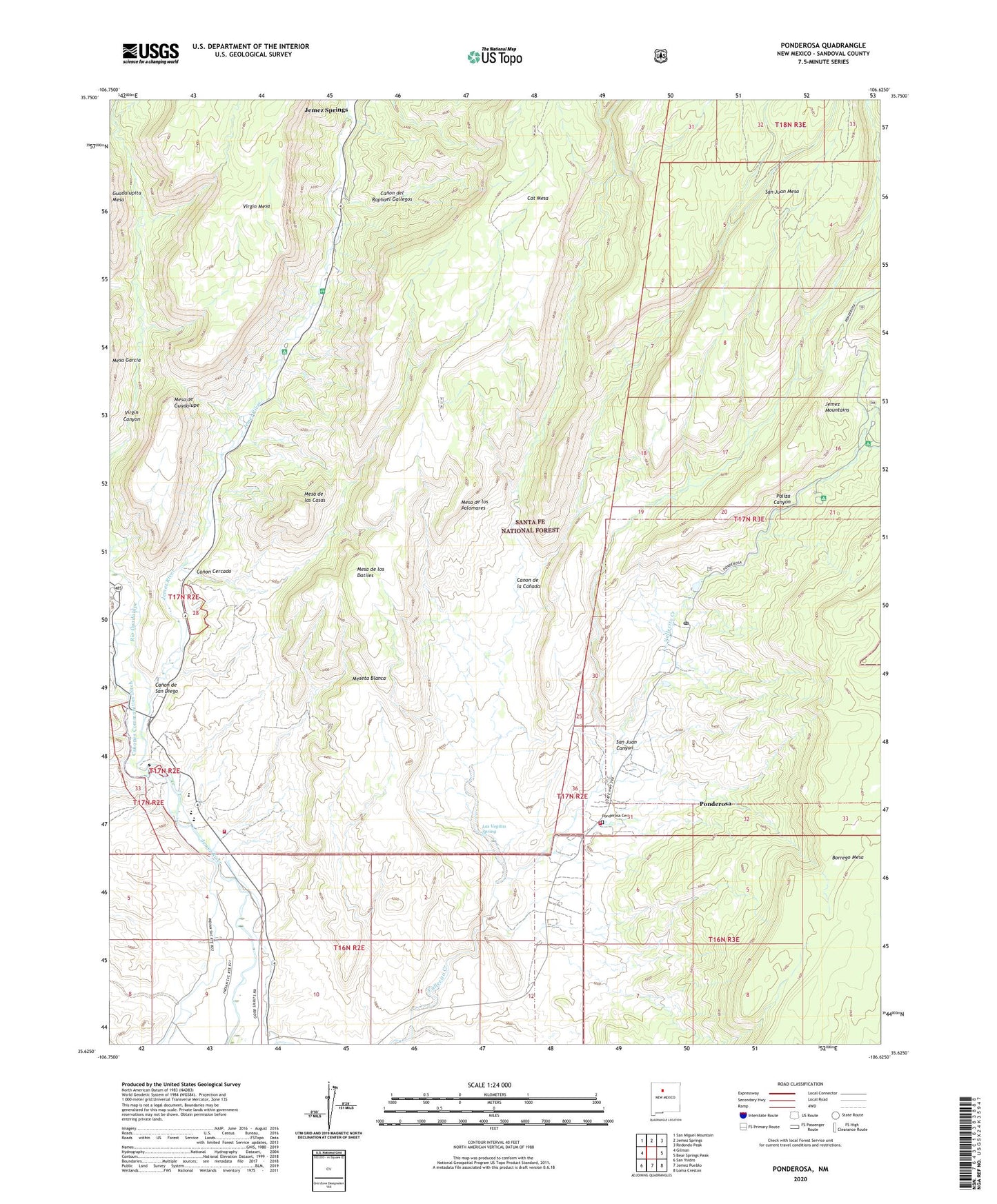 Ponderosa New Mexico US Topo Map Image