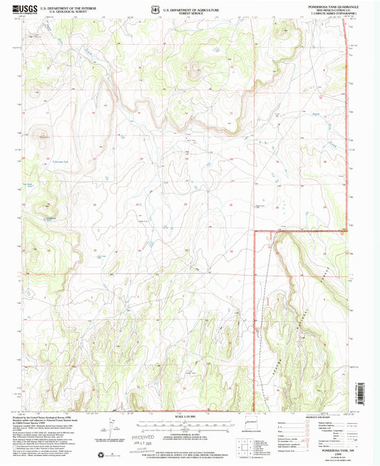 Classic USGS Ponderosa Tank New Mexico 7.5'x7.5' Topo Map Image