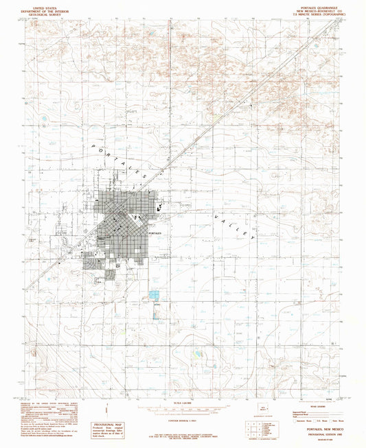 Classic USGS Portales New Mexico 7.5'x7.5' Topo Map Image